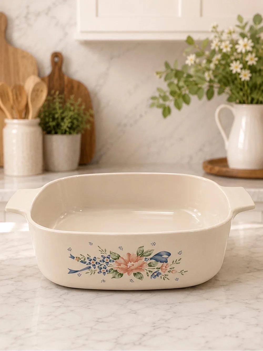☀️2/$20 Vintage Corningware “Symphony” Cream Floral 2L (~2Qt) Baking Dish | EUC